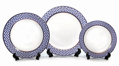 Place Setting 3-pcs, Lomonosov Porcelain, Russian Cobalt Blue Net, 24K Gold