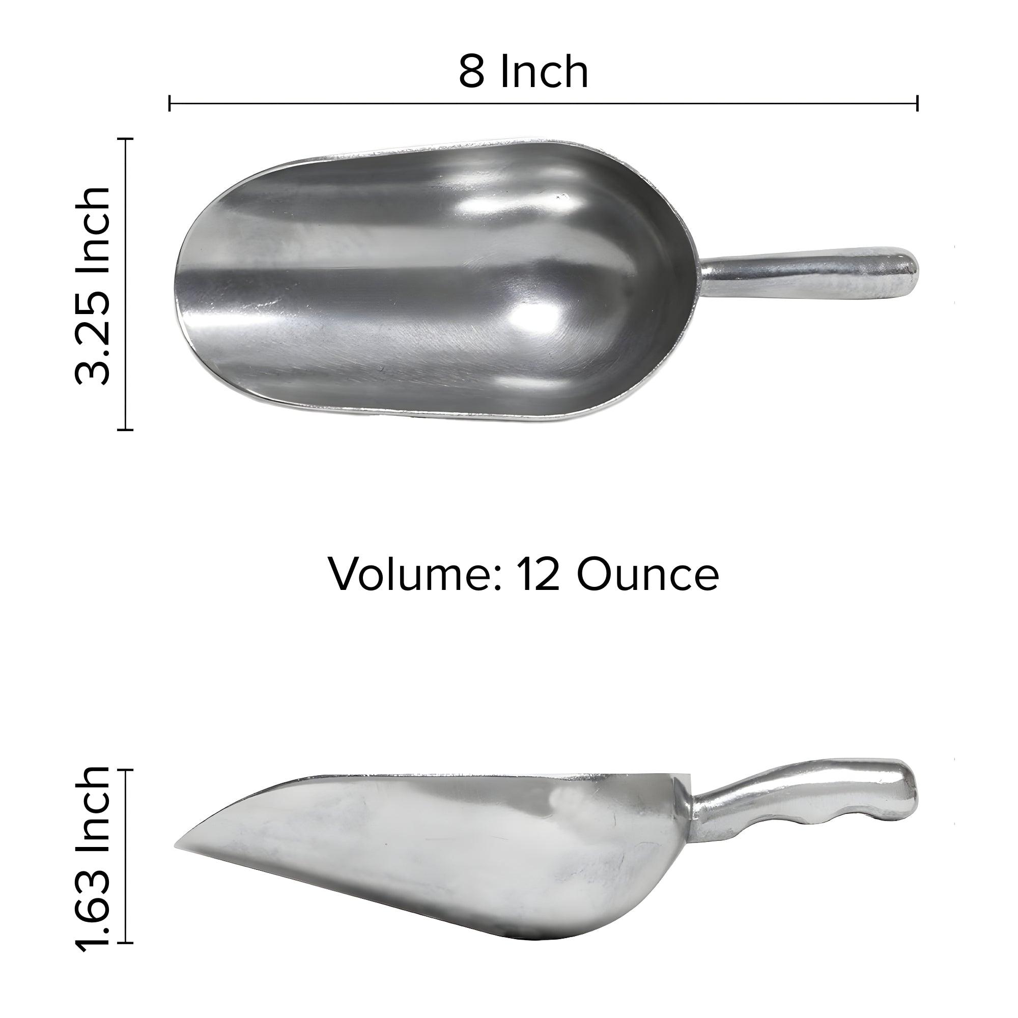 Round Bottom Aluminum Scoops for Bakeware, Candy Scoop, Pet Food, and Liquids - 1 or 12 Piece Options - 6 Sizes to choose from