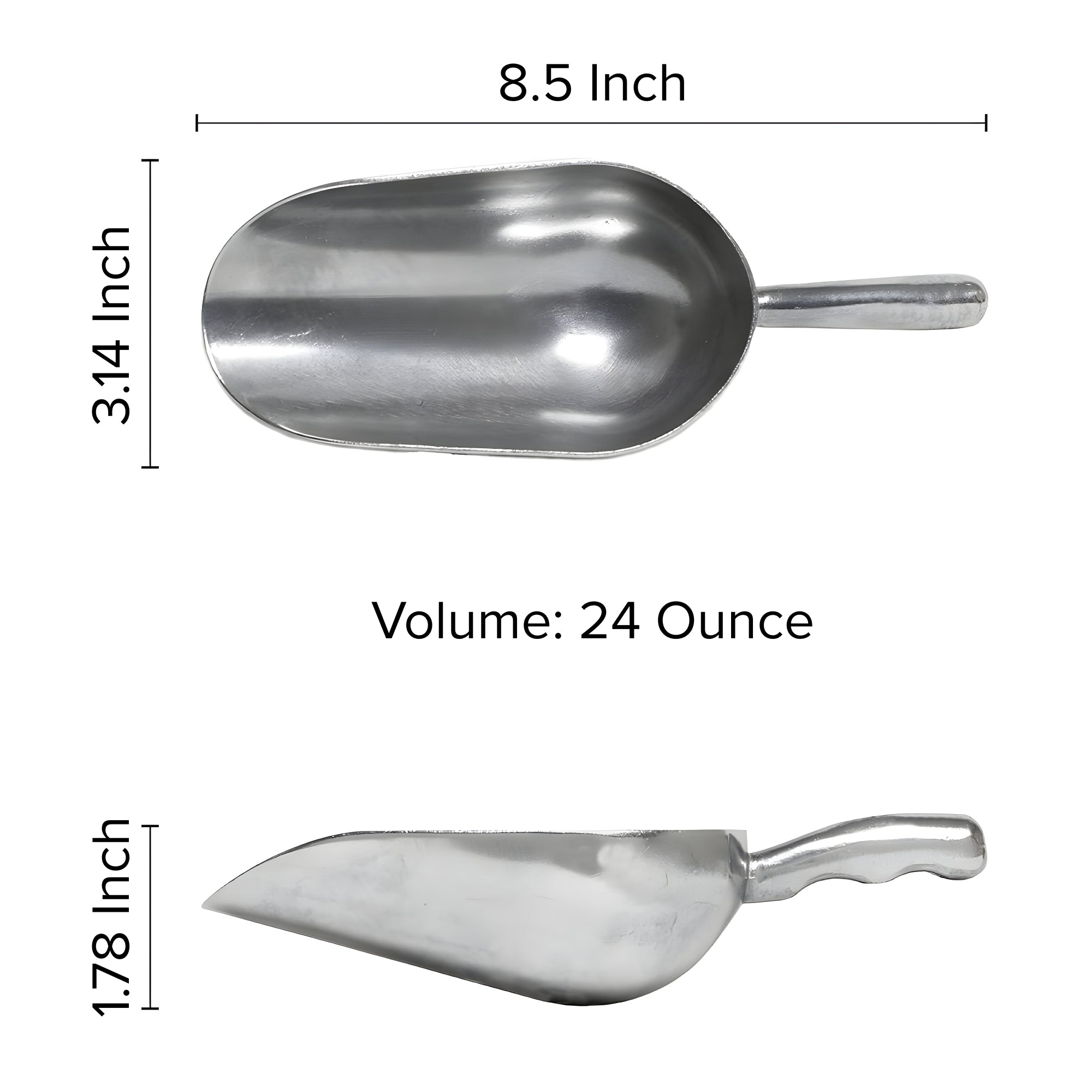 Round Bottom Aluminum Scoops for Bakeware, Candy Scoop, Pet Food, and Liquids - 1 or 12 Piece Options - 6 Sizes to choose from