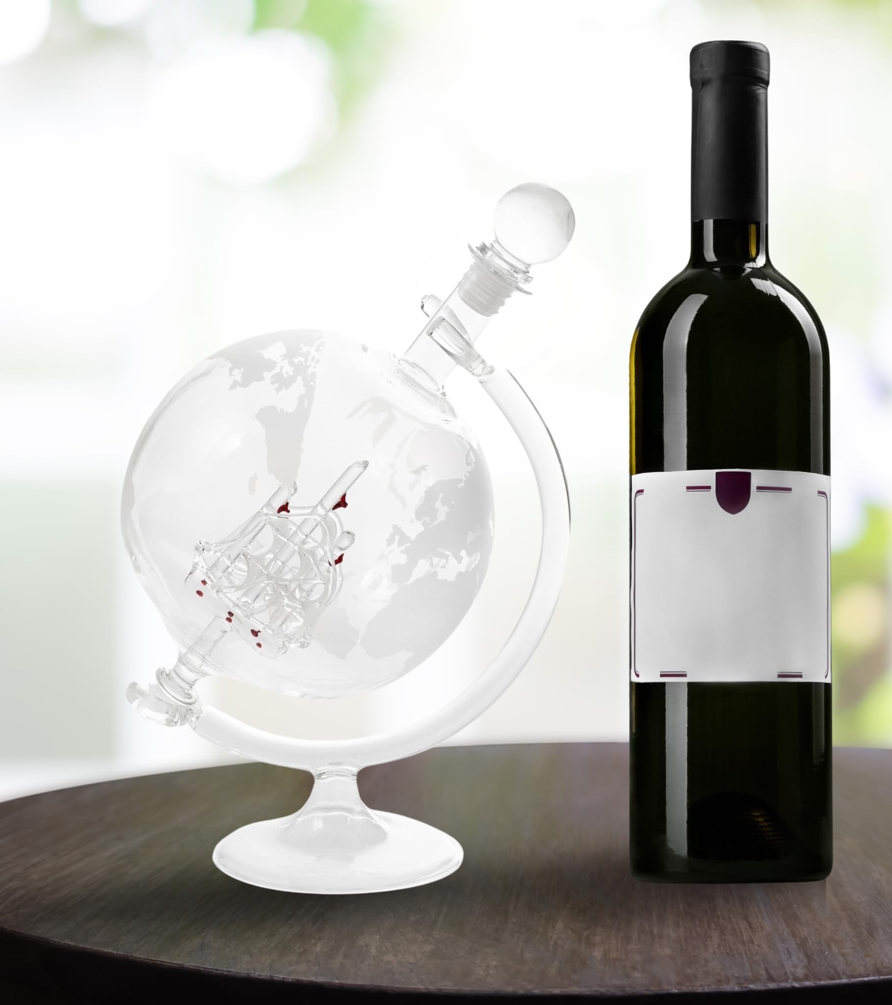 Handmade Glass Whiskey Liquor Decanter - Hand Blown Clear Glass on Stand for All Types of Alcohol and Other Liquids