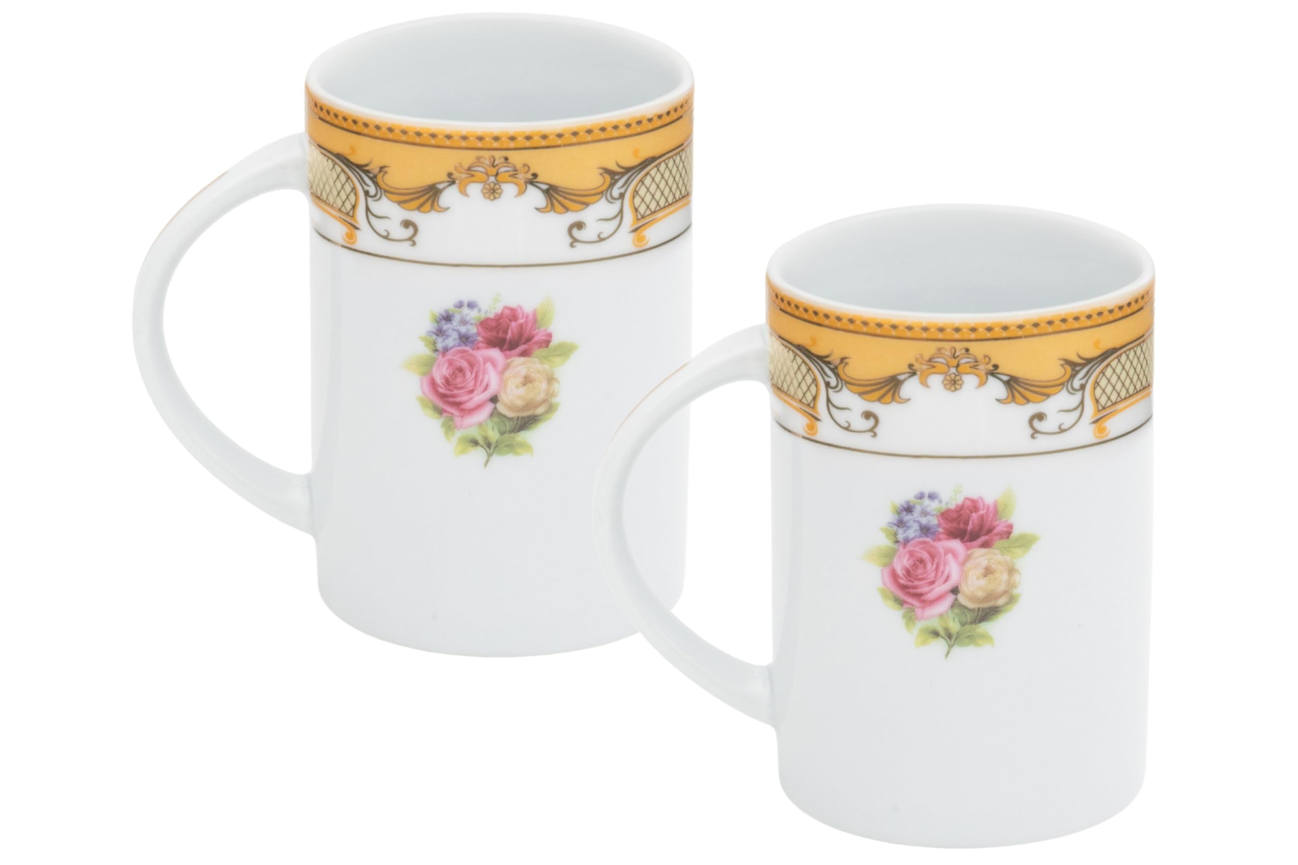 GIFTS PLAZA Porcelain Mug Sets - White Base with Vintage Design