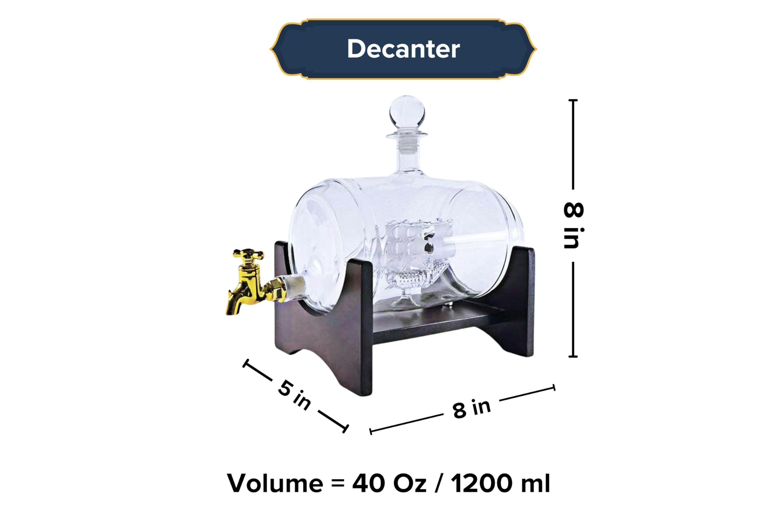 Handmade Glass Whiskey Liquor Decanter - Hand Blown Clear Glass on Stand for All Types of Alcohol and Other Liquids
