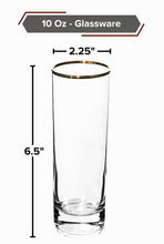 GIFTS PLAZA Highball Glasses Set of 4 ? 10 Ounce Tall Drinking Glassware with Gold Rim ? Crystal Clear Drinkware for Juice, Milk, Water ? Casual Stemless Glass for Bar, Home and Kitchen (4)