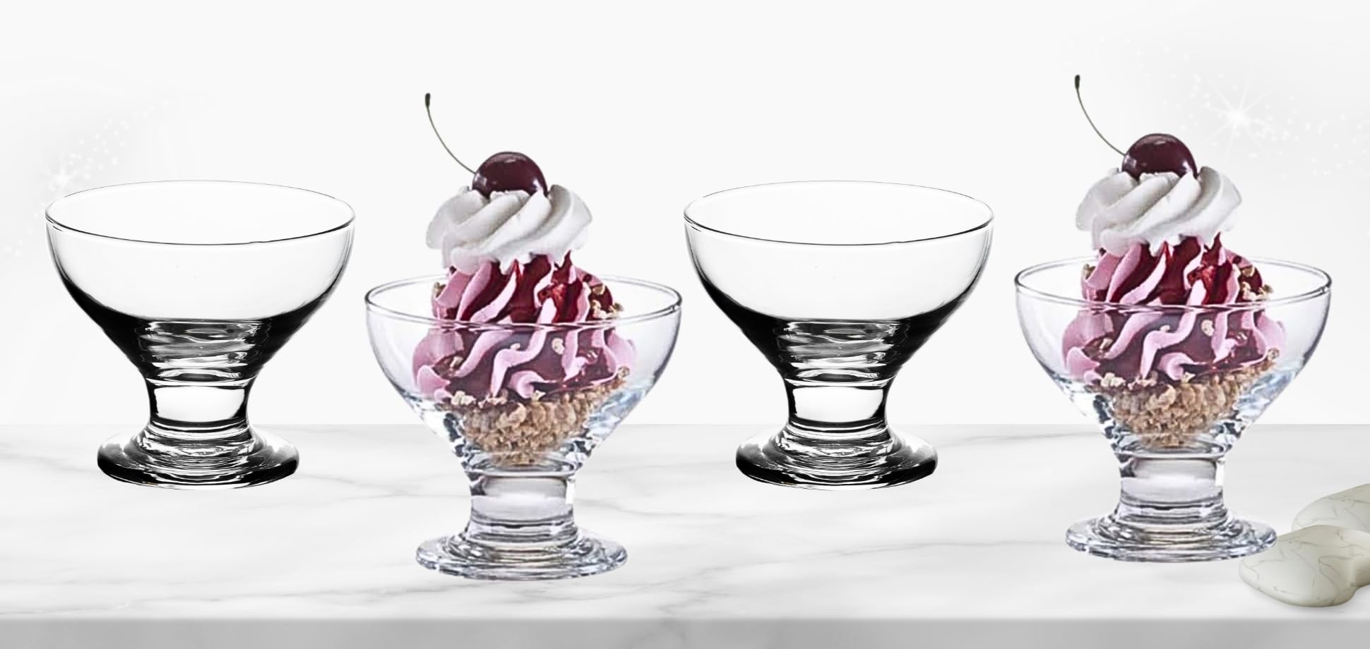 Elegant Ice Cream Glass Bowls - Small Dessert Cups - 8 ounce, Dessert Bowls for Sundae, Fruits, Salad, and Puddings - Perfect addition to your Kitchen Set Dishes , Parties, and Catering