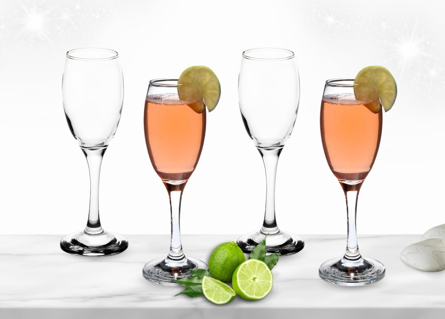 Champagne Glasses - 6 Ounce Crystal Clear Flutes - Elegant and Tall Glassware for Cocktails and Mocktails - Modern Drinking Glass for Home, Bar, and Kitchen