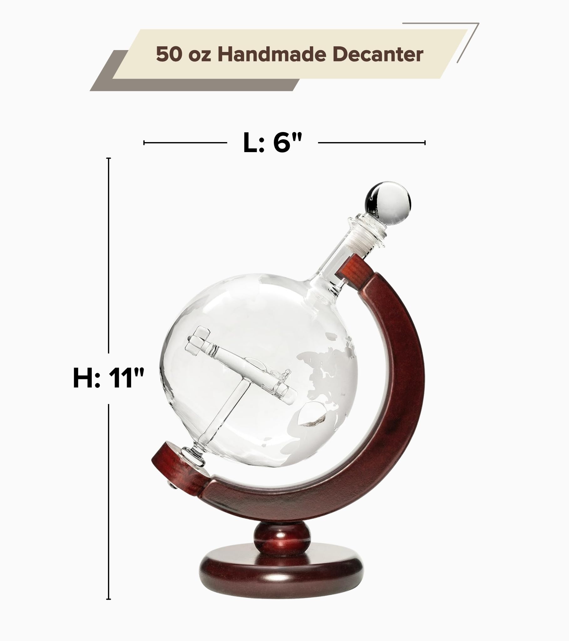 Handmade Glass Whiskey Liquor Decanter - Hand Blown Clear Glass on Stand for All Types of Alcohol and Other Liquids