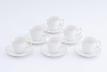 Espresso Coffee Cups and Saucers - Elegant White Porcelain 12 Piece, 3 oz Mini Cup Set with Gold Rim, Turkish Coffee Cup Set, Perfect for Coffee Bars, Kitchen, Espresso Machines