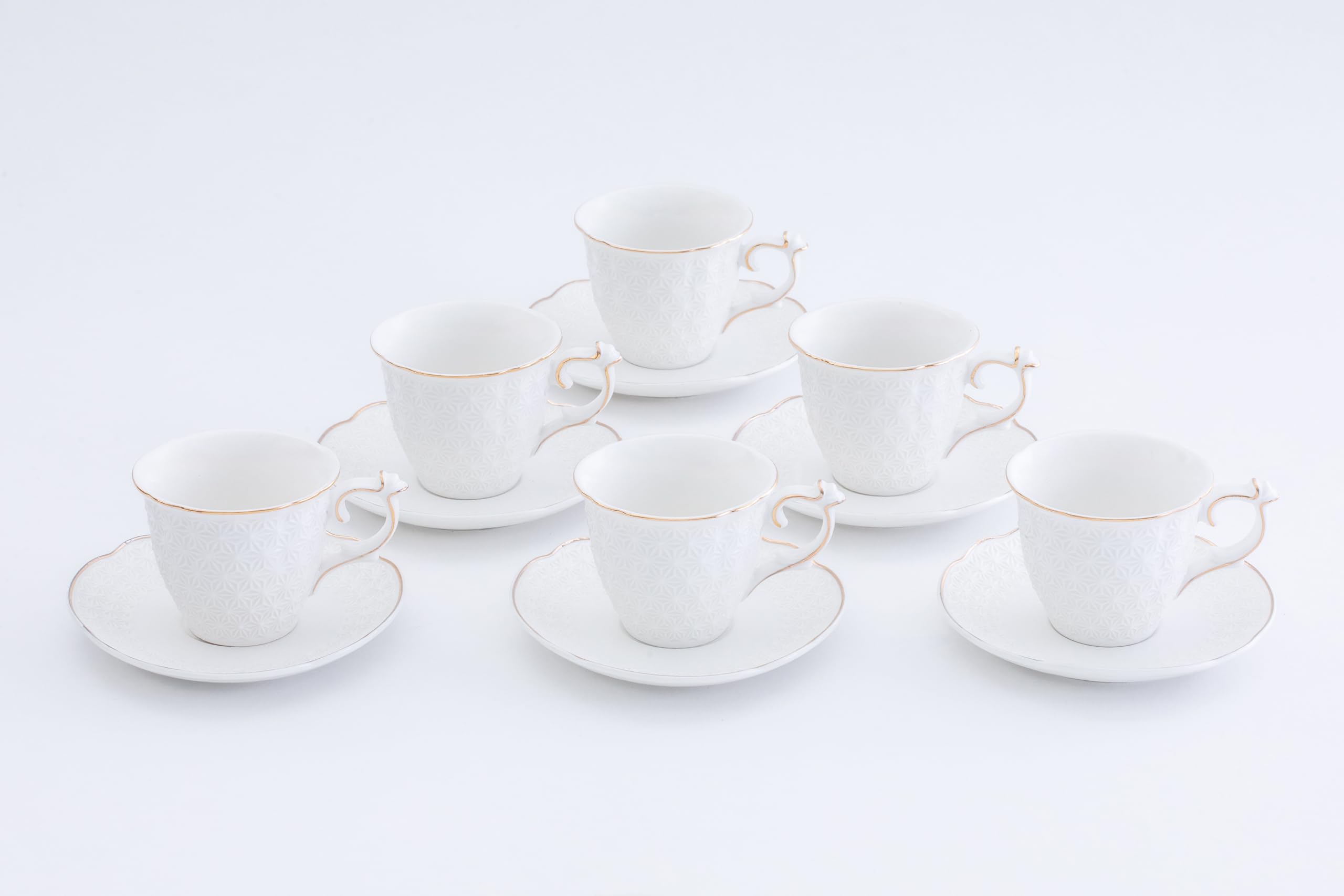 Turkish Coffee Cups and Saucers - Elegant White Porcelain 12 Piece, 3 oz Mini Cup Set with Gold Rim, Espresso Coffee Cup Set, Espresso Machines, Kitchen, Perfect for Coffee Bars