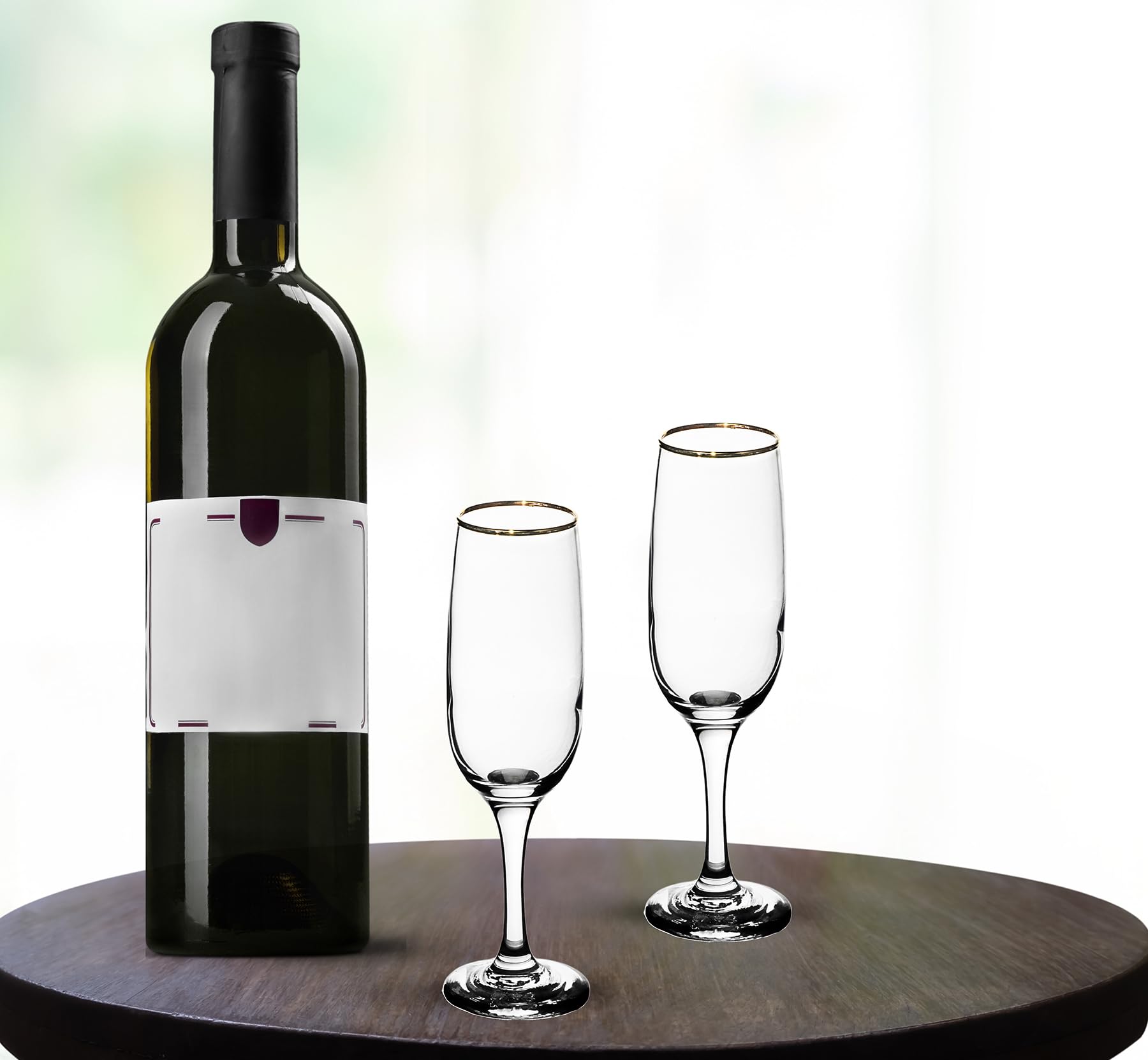 Elegant Flute Stemware, 8 Ounce - Champagne Glass with Gold Rim - Crystal Clear Drinking Glass for Red Wine, Cocktails and Other Beverages - For Home and Bar