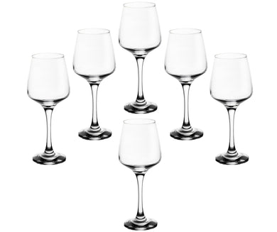 GIFTS PLAZA Elegant Wine Glasses 14 oz - Set of 6 Stemmed Crystal Clear Glassware for Sparkling Drinks, Juice, Mocktails, Cocktails and Beverages - For Home, Bar and Apartment