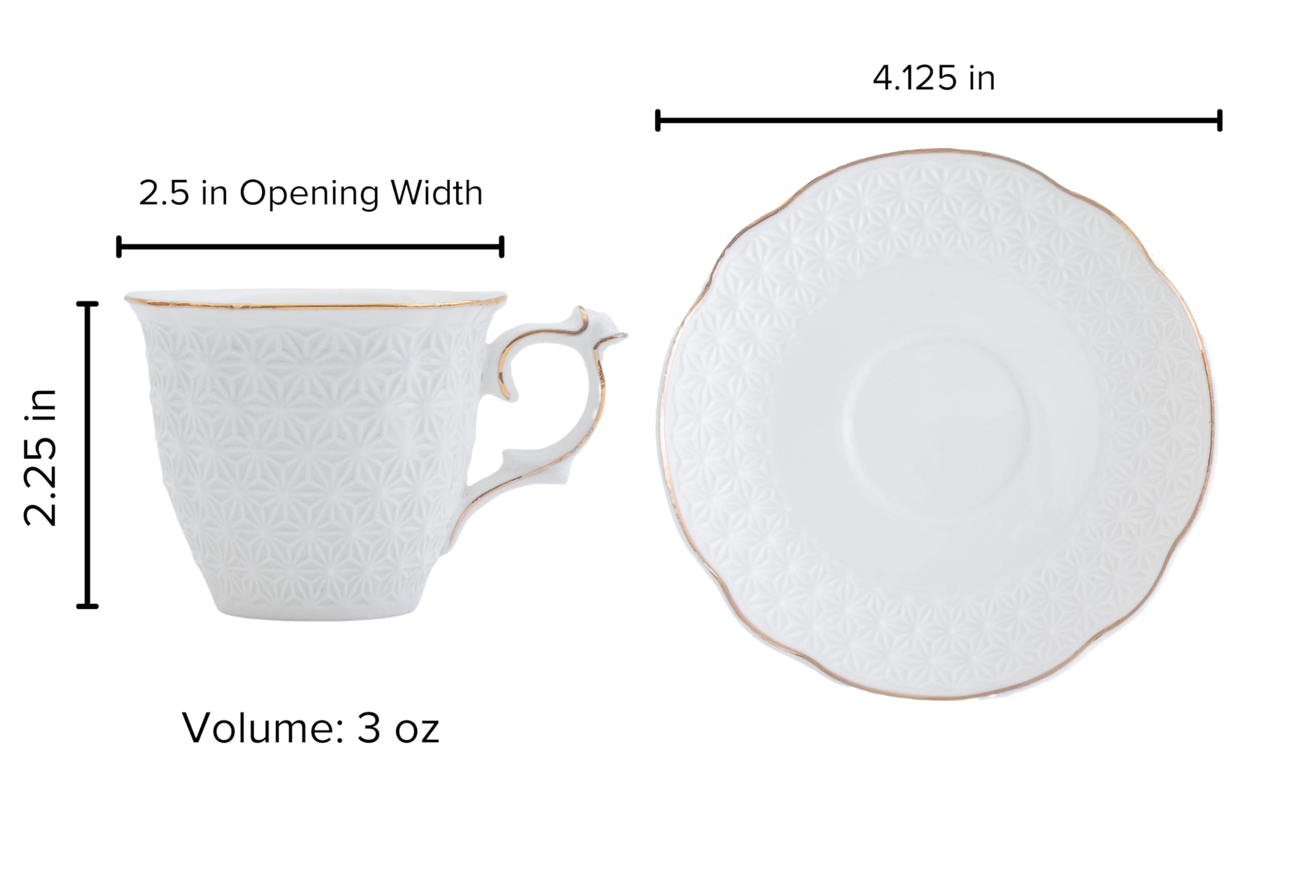 Turkish Coffee Cups and Saucers - Elegant White Porcelain 12 Piece, 3 oz Mini Cup Set with Gold Rim, Espresso Coffee Cup Set, Espresso Machines, Kitchen, Perfect for Coffee Bars