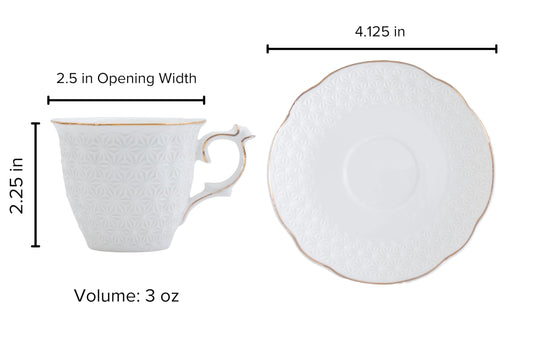 Turkish Coffee Cups and Saucers - Elegant White Porcelain 12 Piece, 3 oz Mini Cup Set with Gold Rim, Espresso Coffee Cup Set, Espresso Machines, Kitchen, Perfect for Coffee Bars