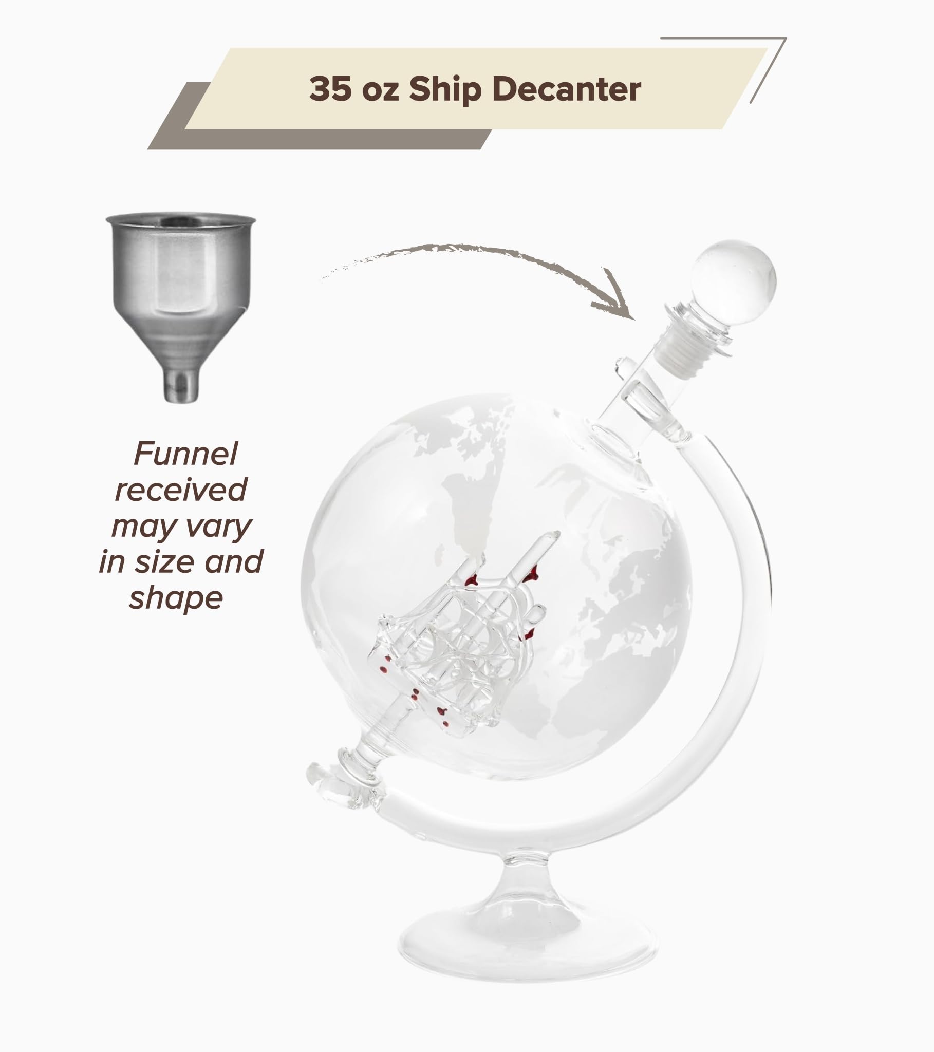 Handmade Glass Whiskey Liquor Decanter - Hand Blown Clear Glass on Stand for All Types of Alcohol and Other Liquids