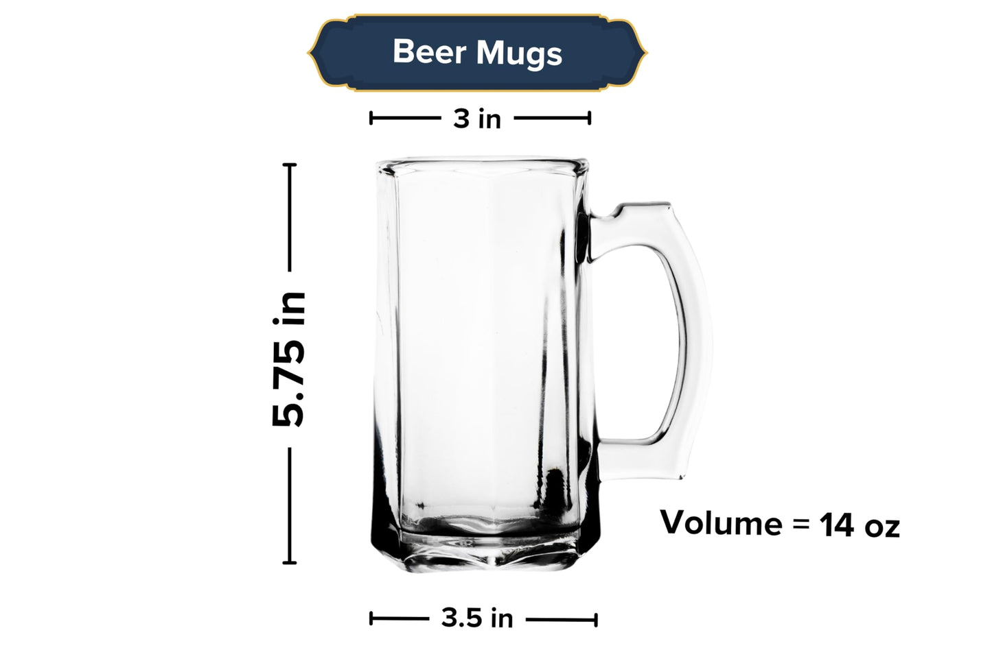 Beer Glasses -14 Ounce Beer Mugs for American and Scottish Ales, Mug Root Beer, Clear Glassware, Modern Glass Mugs with Handles, Ideal for Bar Sets and Tankards