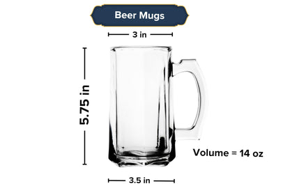 Beer Glasses -14 Ounce Beer Mugs for American and Scottish Ales, Mug Root Beer, Clear Glassware, Modern Glass Mugs with Handles, Ideal for Bar Sets and Tankards
