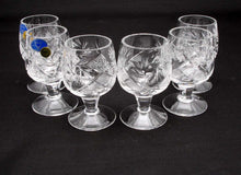 Set of 6  Vintage Cut Crystal Shot Glasses on Short Stem, Tequila/Vodka 1.5 oz