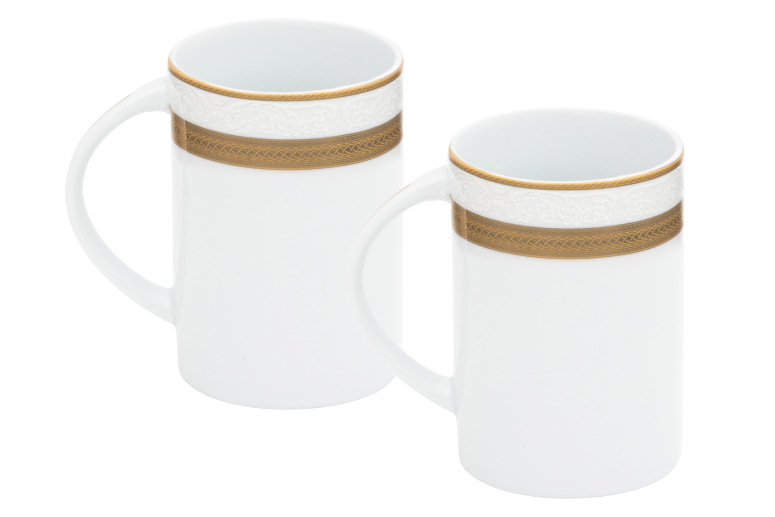 Close-up of the delicate vintage motif printed on a white porcelain mug from Gifts Plaza