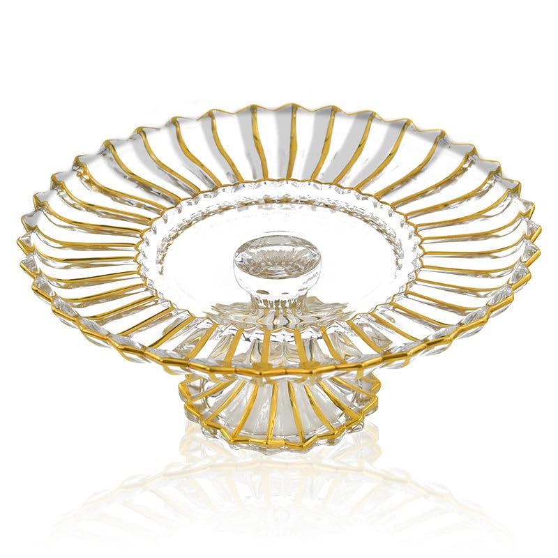 (D) Fluted Gold and Clear Cake Stands for Wedding Reception 11.6" x 5.1"