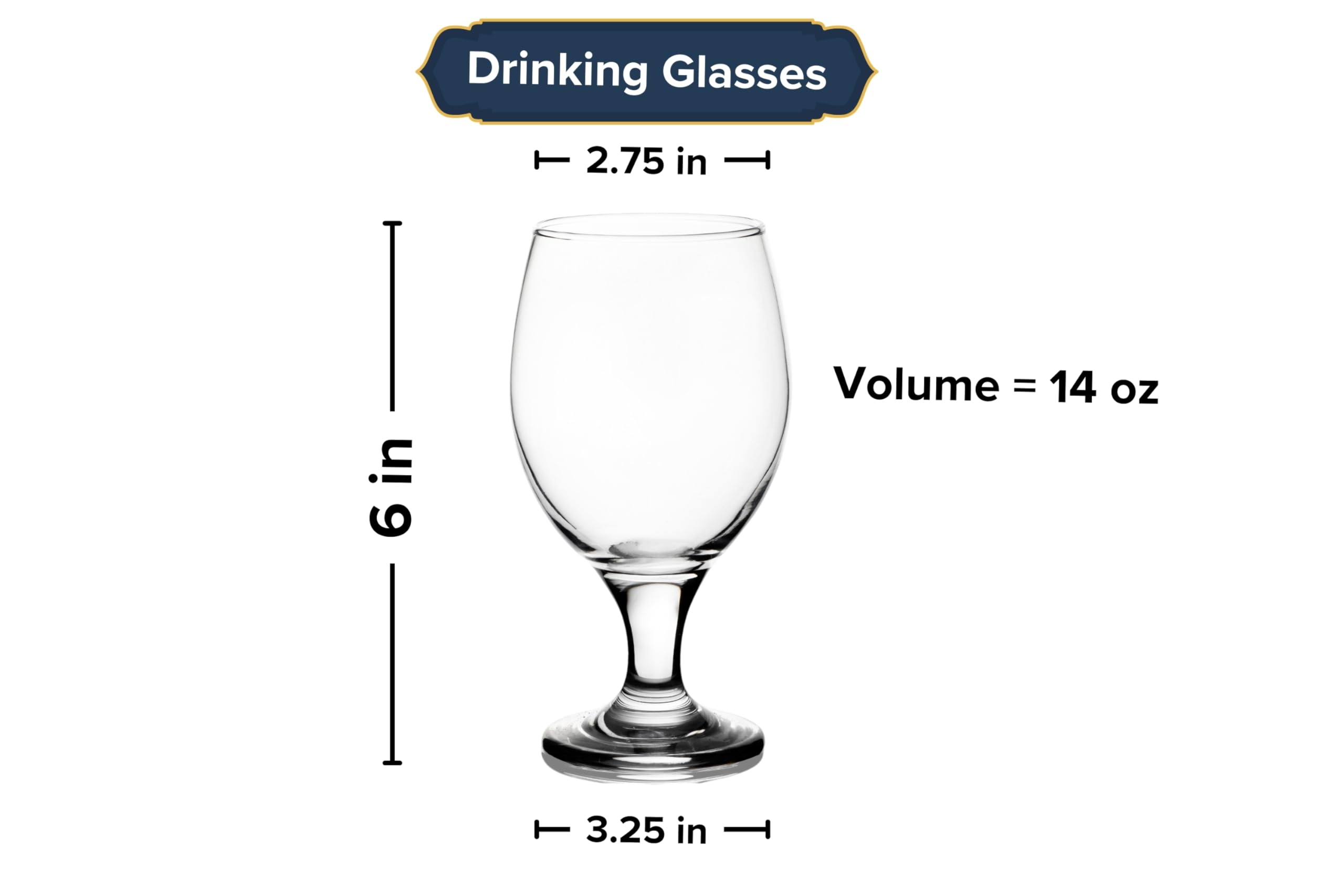 Water Glasses 14 Ounce - Goblets for Formal or Casual Meals Wine, Cocktail, Sangria, Aperol Spritz - Crystal-Clear Glassware Set for Tea Parties or Casual Drinks - Hosting Essentials