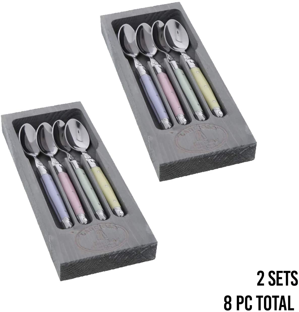 Laguiole Stainless Steel Flatware - 4 Coffee Spoons with Pastel Handle