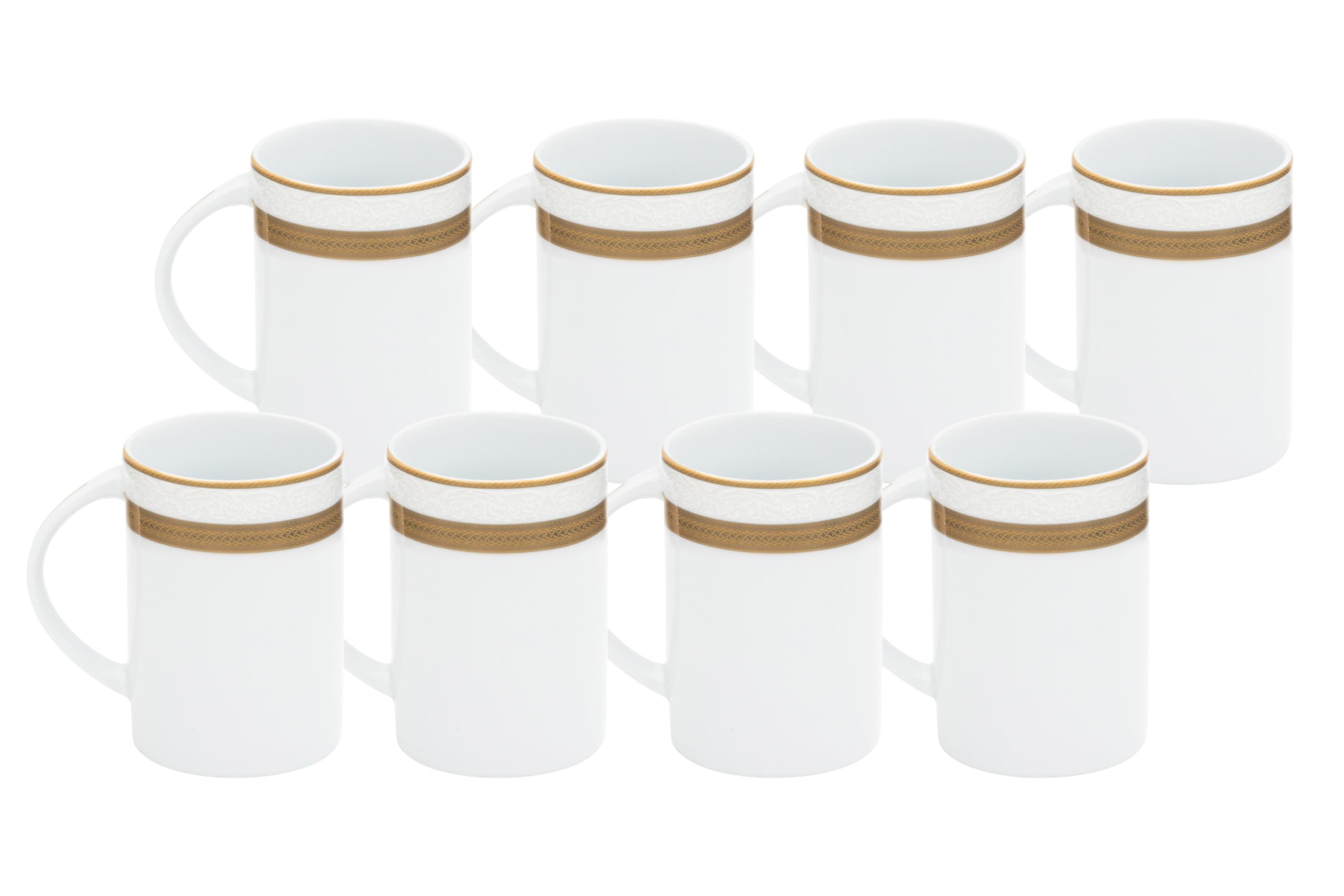 Gifts Plaza vintage porcelain mug placed next to a hand to illustrate the 10 oz size and scale