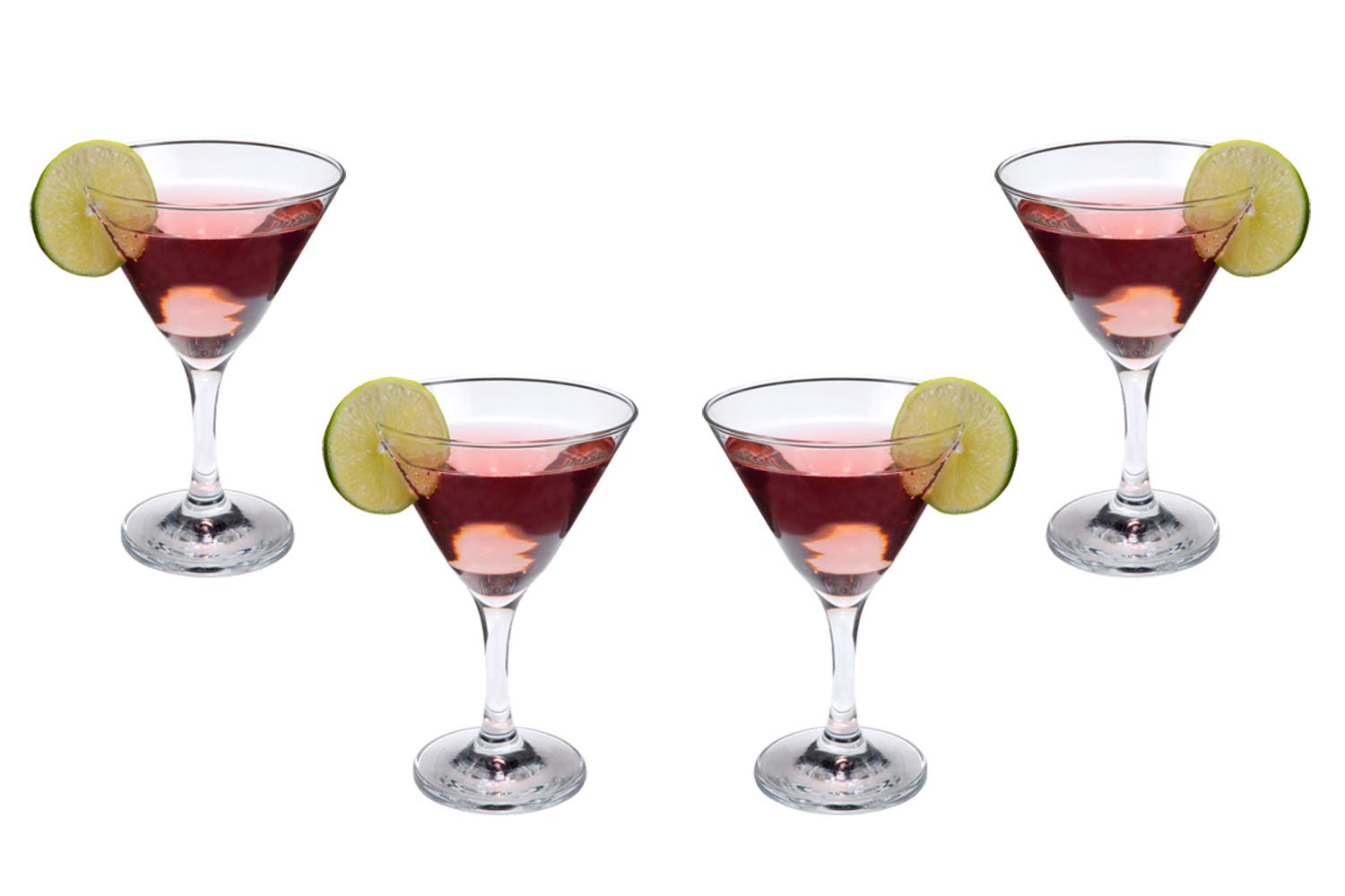 7 oz crystal clear stemmed martini glasses displayed on a white background
