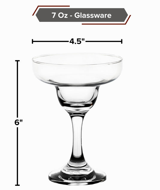 Elegant Margarita Glasses, 7 Ounce - Crystal Clear Glassware - Coupe Glass for Wine, Champagne, Cocktails, Mocktails and Beverages - Suitable for Bar, Party and Special Events