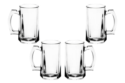 Beer Glasses -14 Ounce Beer Mugs for American and Scottish Ales, Mug Root Beer, Clear Glassware, Modern Glass Mugs with Handles, Ideal for Bar Sets and Tankards