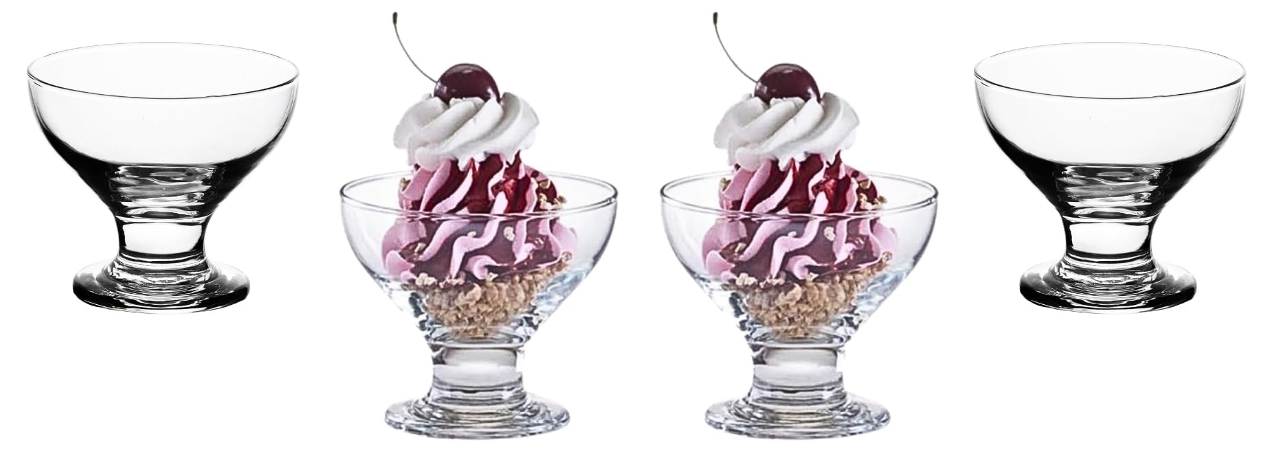 Elegant Ice Cream Glass Bowls - Small Dessert Cups - 8 ounce, Dessert Bowls for Sundae, Fruits, Salad, and Puddings - Perfect addition to your Kitchen Set Dishes , Parties, and Catering