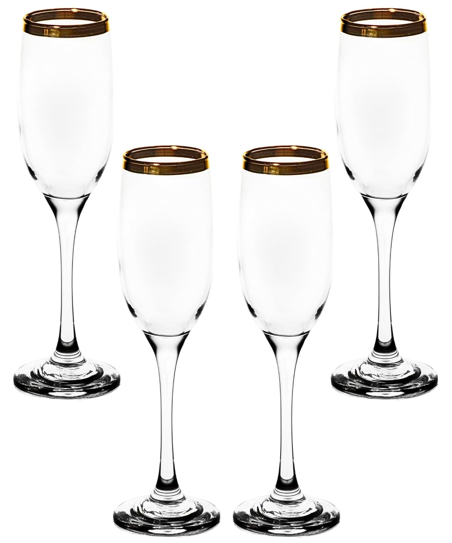 GIFTS PLAZA Champagne Flutes with Gold Rim - Elegant Glassware - 6 oz, Clear Tall Glass for Wine and Toasting - Suitable for Bar, Home, Kitchen and Special Events