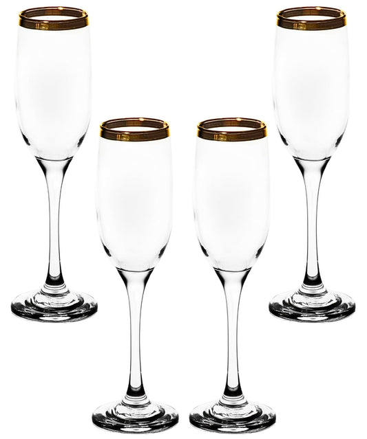GIFTS PLAZA Champagne Flutes with Gold Rim - Elegant Glassware - 6 oz, Clear Tall Glass for Wine and Toasting - Suitable for Bar, Home, Kitchen and Special Events