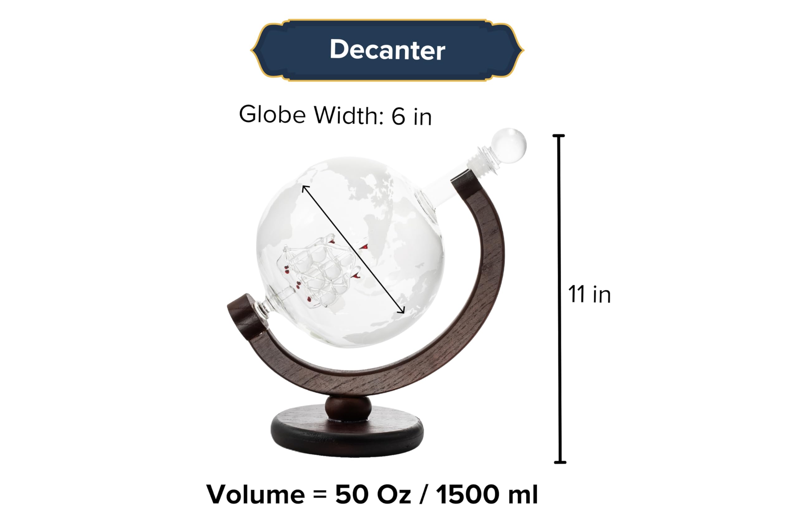 Handmade Glass Whiskey Liquor Decanter - Hand Blown Clear Glass on Stand for All Types of Alcohol and Other Liquids