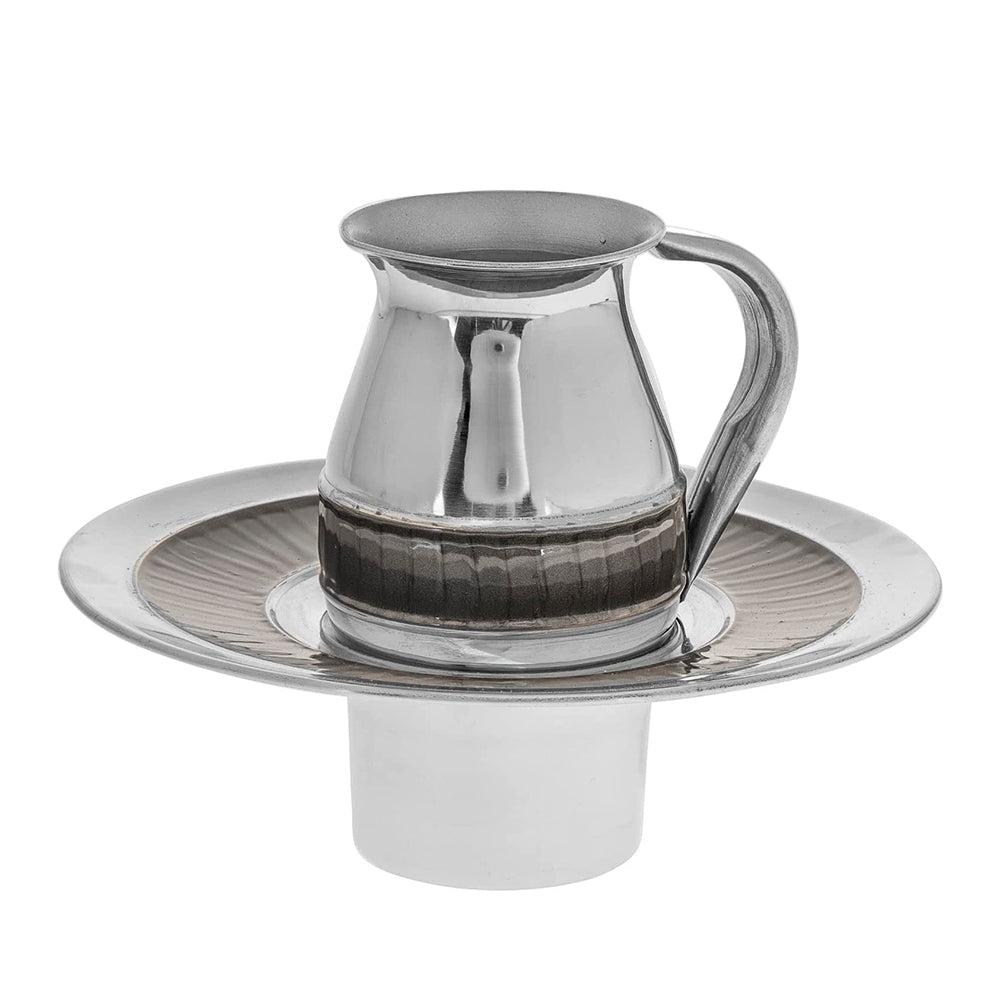 Judaica Stainless Steel Mayim Achronim Cup with Tray 5''