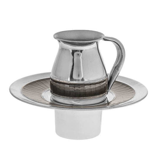Judaica Stainless Steel Mayim Achronim Cup with Tray 5''