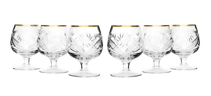 Set of 6 Vintage Crystal Cognac Snifters With Gold Rim 7 oz