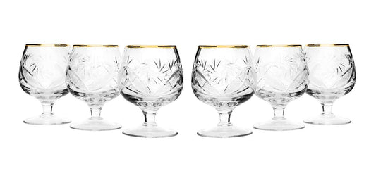 Set of 6 Vintage Crystal Cognac Snifters With Gold Rim 7 oz