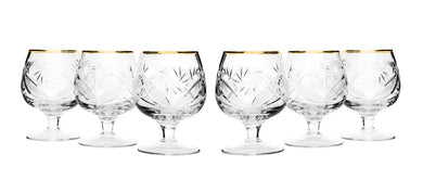 Set of 6 Vintage Crystal Cognac Snifters With Gold Rim 7 oz
