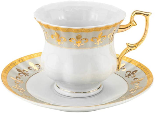 Set of 12 Fleur De Lis Design With White and Gold Tea or Coffee Set