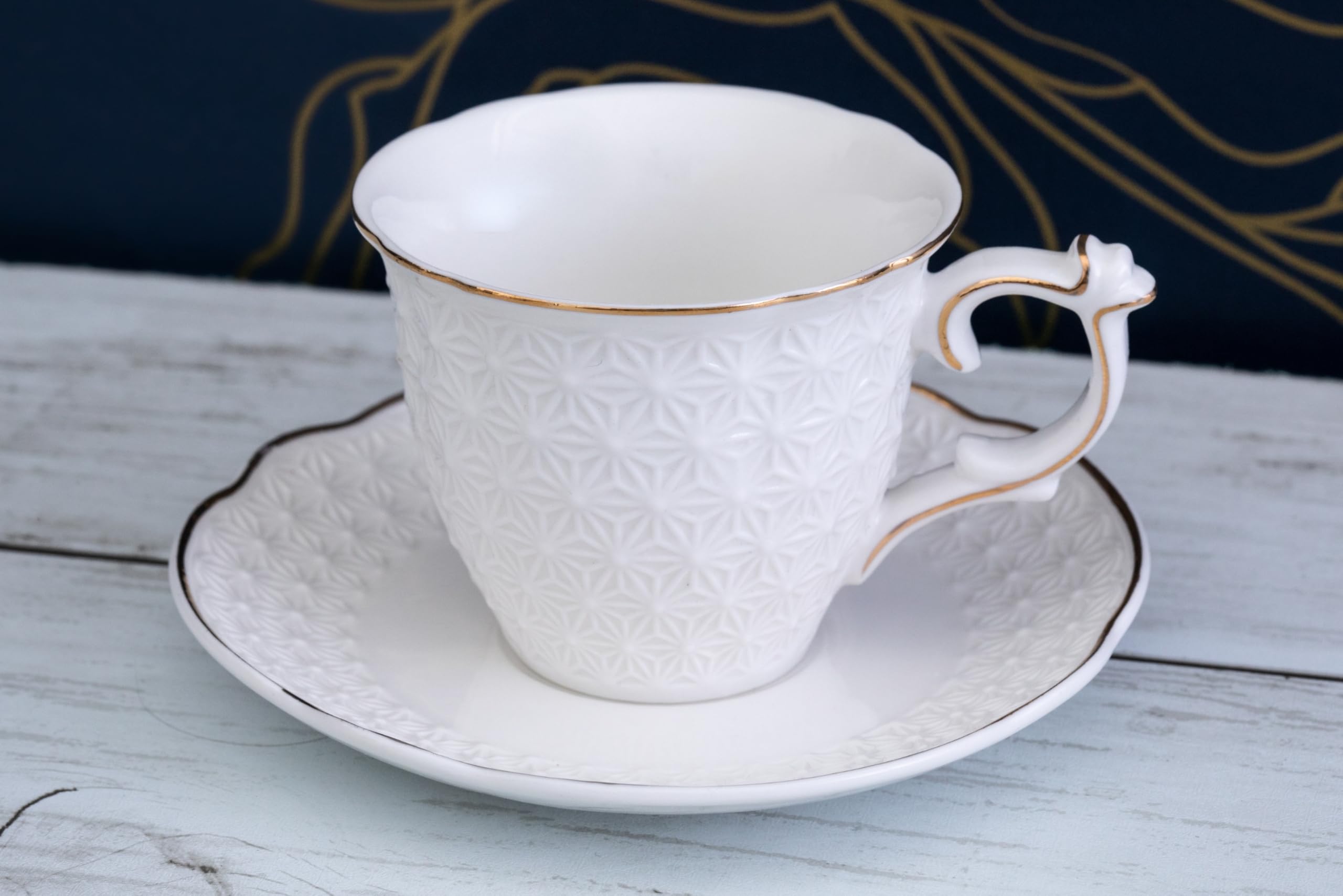 Turkish Coffee Cups and Saucers - Elegant White Porcelain 12 Piece, 3 oz Mini Cup Set with Gold Rim, Espresso Coffee Cup Set, Espresso Machines, Kitchen, Perfect for Coffee Bars