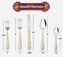 45 Piece Flatware Set - Gold Trim Handles - Stainless Steel 18/10 Silverware - Complete Cutlery Set for 8 - Home Essentials, Kitchen and Dining, Dishwasher Safe - For All Occasions (45 Piece, Amalfi)