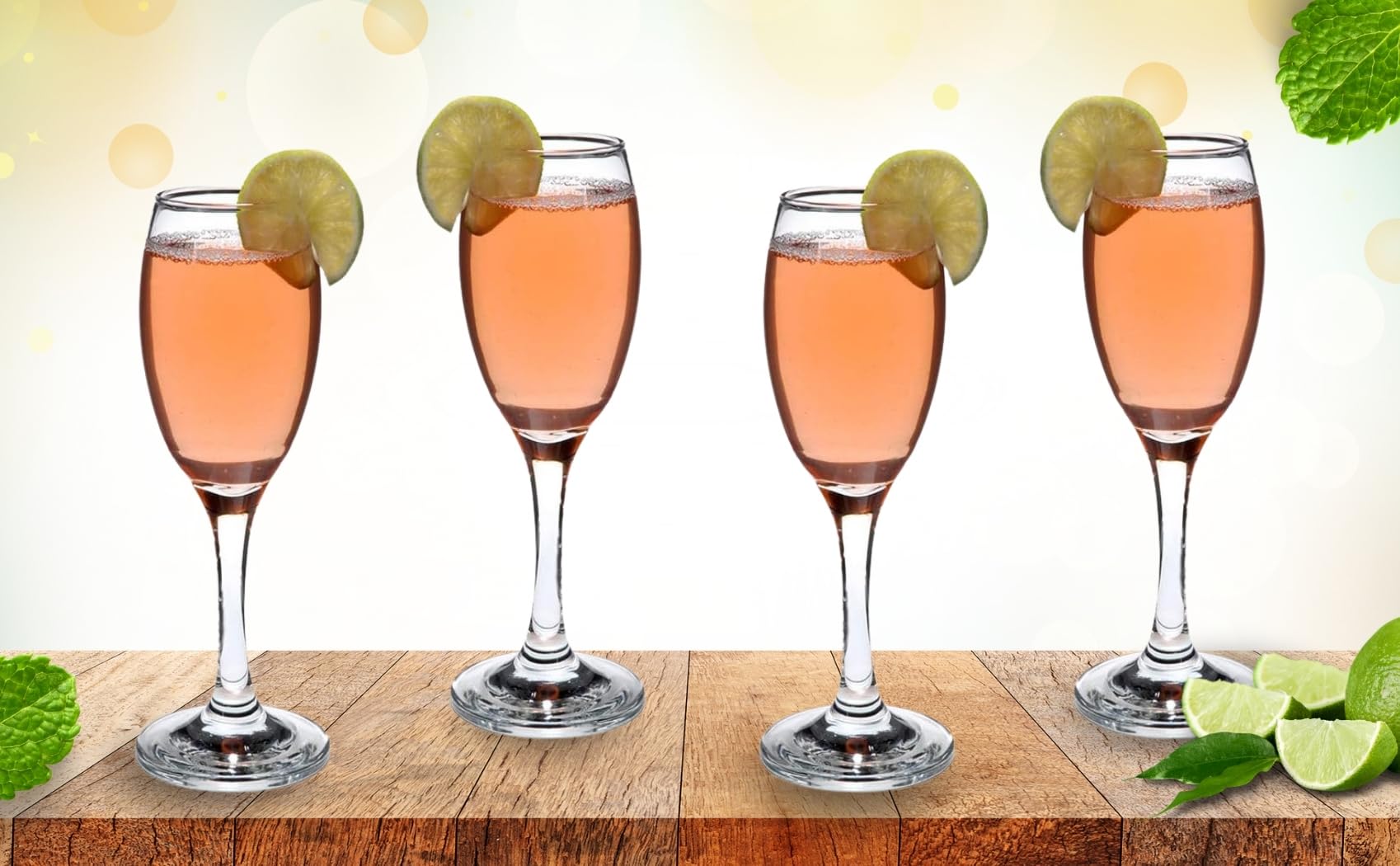 Champagne Glasses - 6 Ounce Crystal Clear Flutes - Elegant and Tall Glassware for Cocktails and Mocktails - Modern Drinking Glass for Home, Bar, and Kitchen