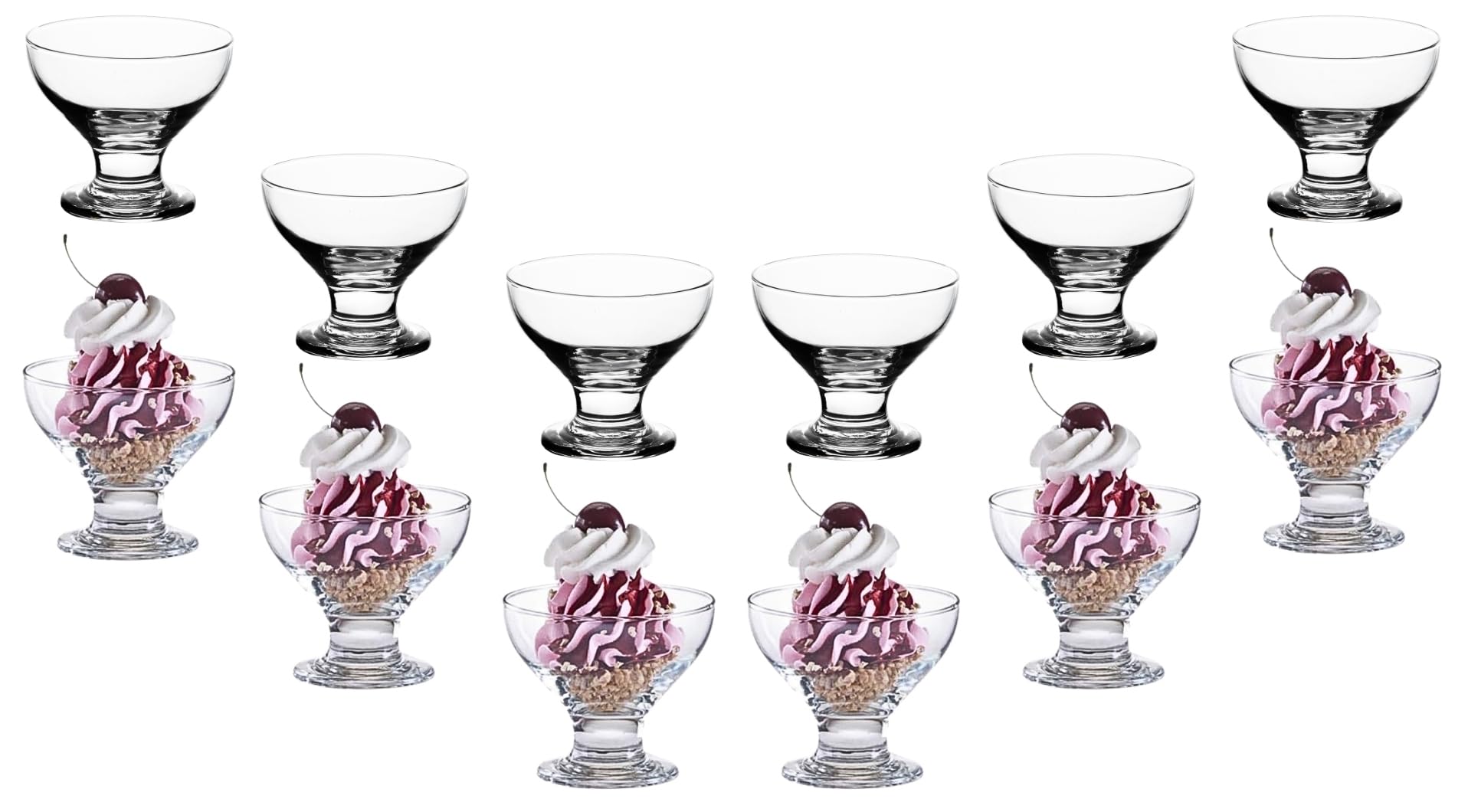 Elegant Ice Cream Glass Bowls - Small Dessert Cups - 8 ounce, Dessert Bowls for Sundae, Fruits, Salad, and Puddings - Perfect addition to your Kitchen Set Dishes , Parties, and Catering
