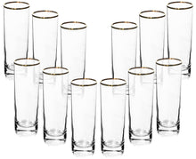 GIFTS PLAZA Highball Glasses - 10 Ounce Tall Drinking Glassware with Gold Rim - Crystal Clear Drinkware for Juice, Milk, Water - Casual Stemless Glass for Bar, Home and Kitchen