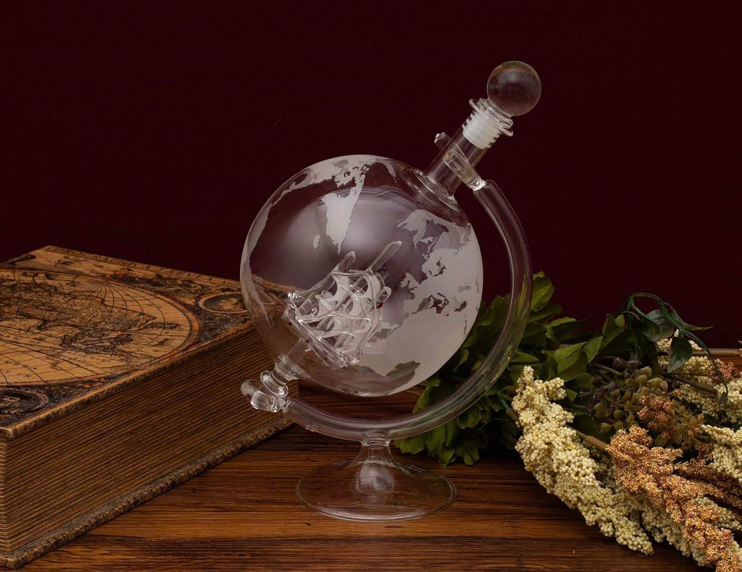 Handmade Glass Whiskey Liquor Decanter - Hand Blown Clear Glass on Stand for All Types of Alcohol and Other Liquids