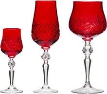 SET of 6 Handmade Russian CUT Crystal - RED Color Old-Fashioned Champagne Glasses / Flutes on a Long Stem, 190ml/6.5oz Crystal Glass Goblets