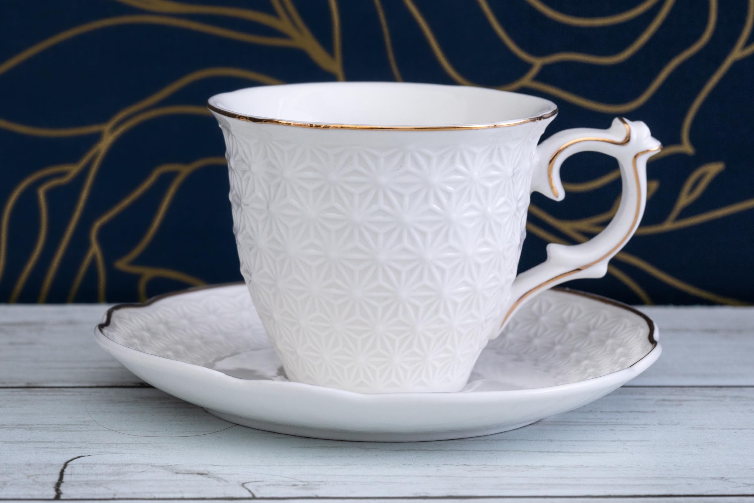 Turkish Coffee Cups and Saucers - Elegant White Porcelain 12 Piece, 3 oz Mini Cup Set with Gold Rim, Espresso Coffee Cup Set, Espresso Machines, Kitchen, Perfect for Coffee Bars