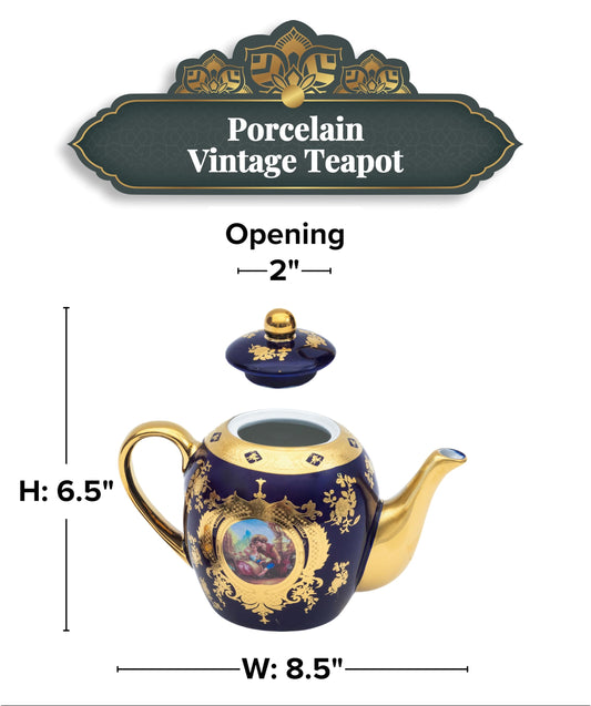 Royalty Porcelain Vintage Teapot - Gorgeous Ceramic Tea Pot 30 oz - Luxurious Cobalt Blue and Gold Design - For Everyday or Formal Occasions, Tea Party Set, Decor, Tea Maker and Kitchen Set