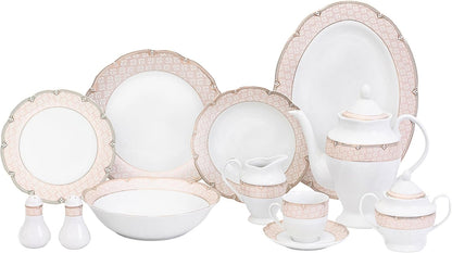 Dinnerware Set for 8 - 49 Piece White Dish - Vintage Porcelain - Plates, Bowls, Cups and Saucers - Luxurious Tableware, Chip Resistant