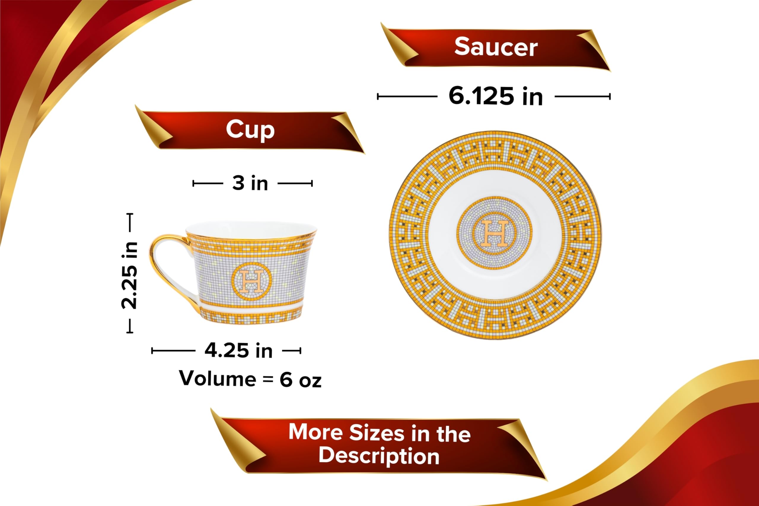 Side view of Royalty Porcelain Mosaic bone china teapot with 24K gold detailing and ornate mosaic pattern