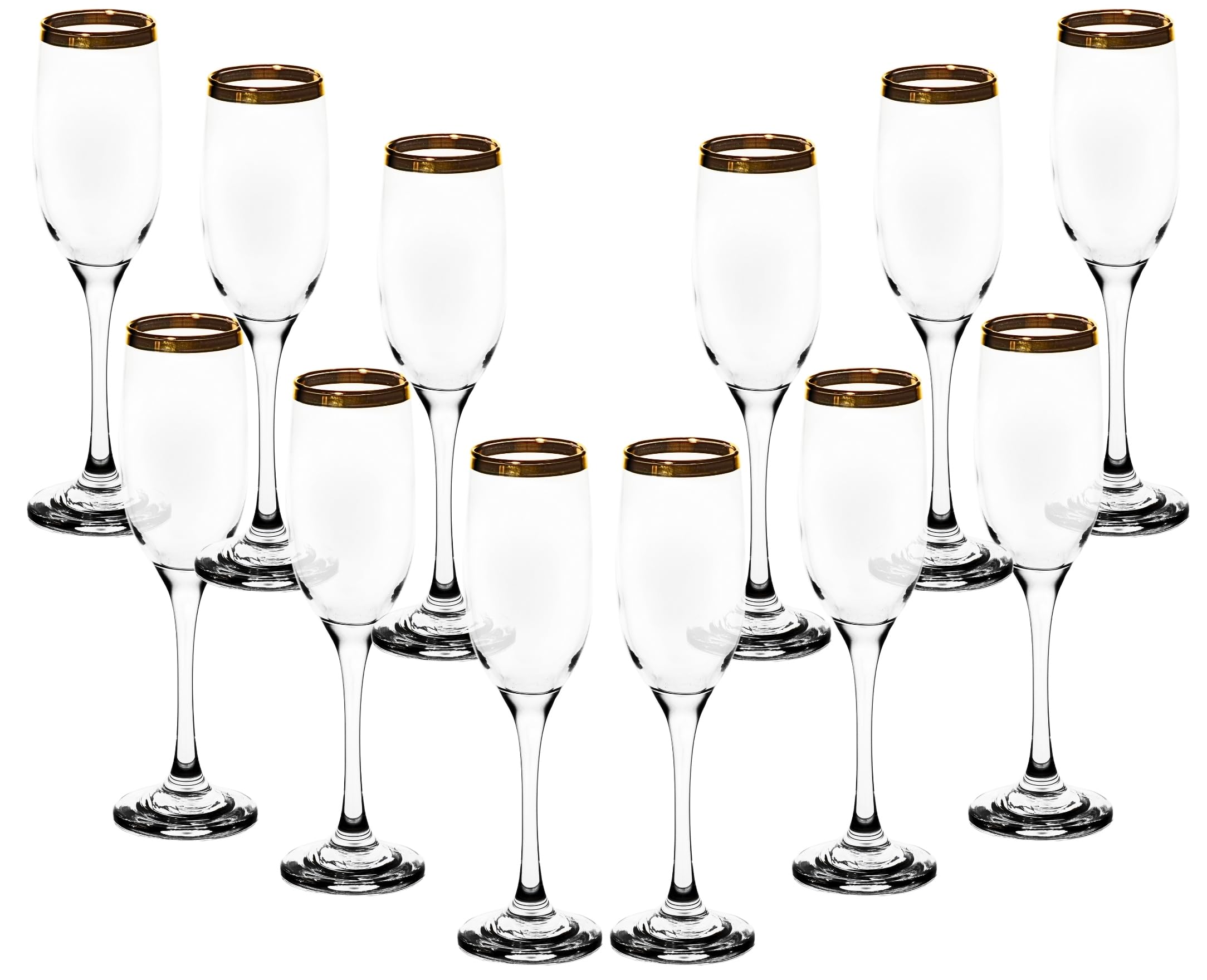 GIFTS PLAZA Champagne Flutes with Gold Rim - Elegant Glassware - 6 oz, Clear Tall Glass for Wine and Toasting - Suitable for Bar, Home, Kitchen and Special Events